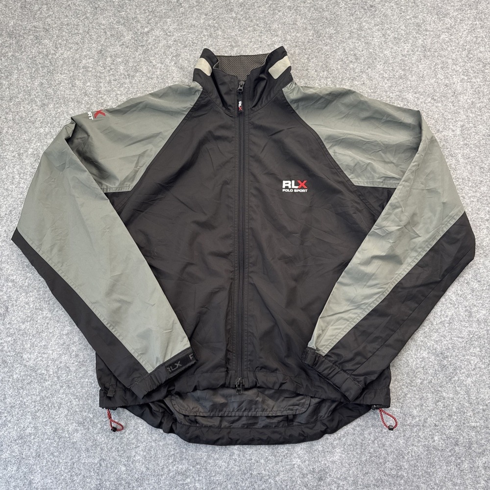 Polo Sport Ralph Lauren RLX Jacket Mens M Black Gray Windbreaker Reflective